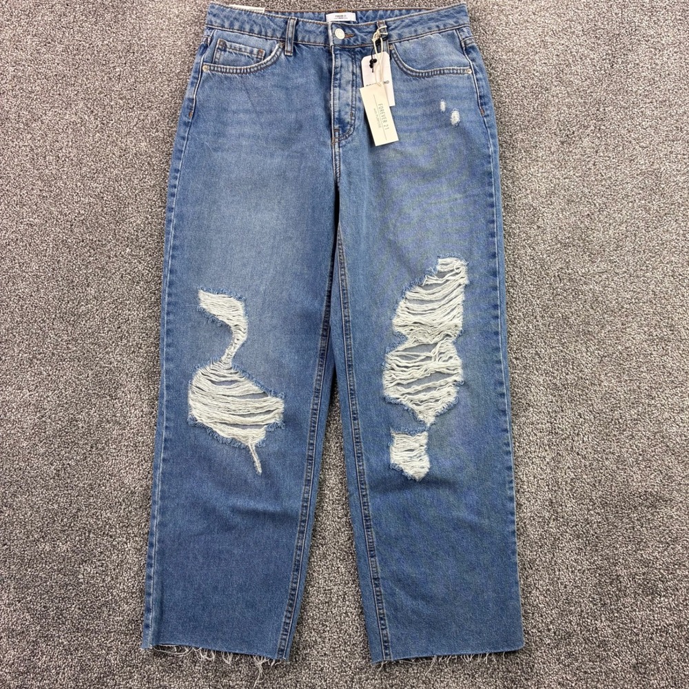 NWT Forever 21 Boyfriend Jeans Women's 29 Distressed Light Wash Raw Hem
